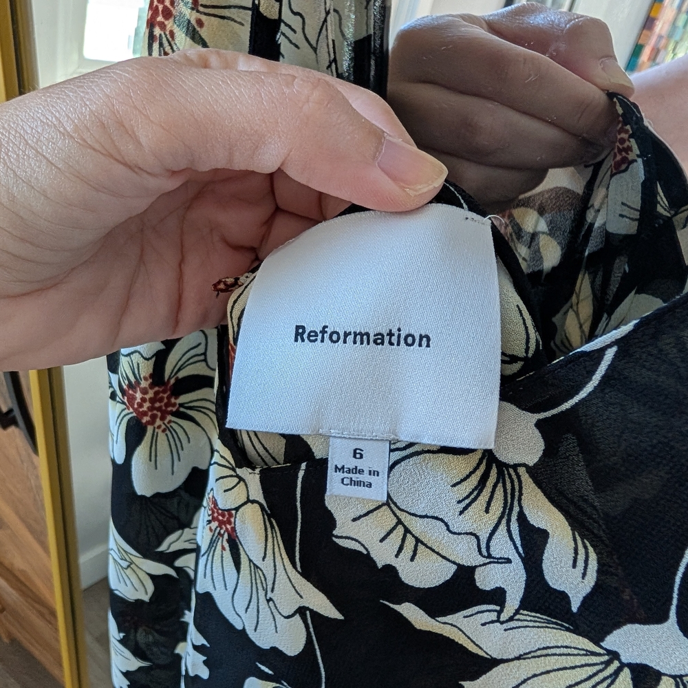 Reformation Black and Cream Floral Midi Dress - Picture 5 of 6